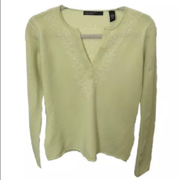 lord & taylor two ply cashmere light green sweater - Picture 1 of 3